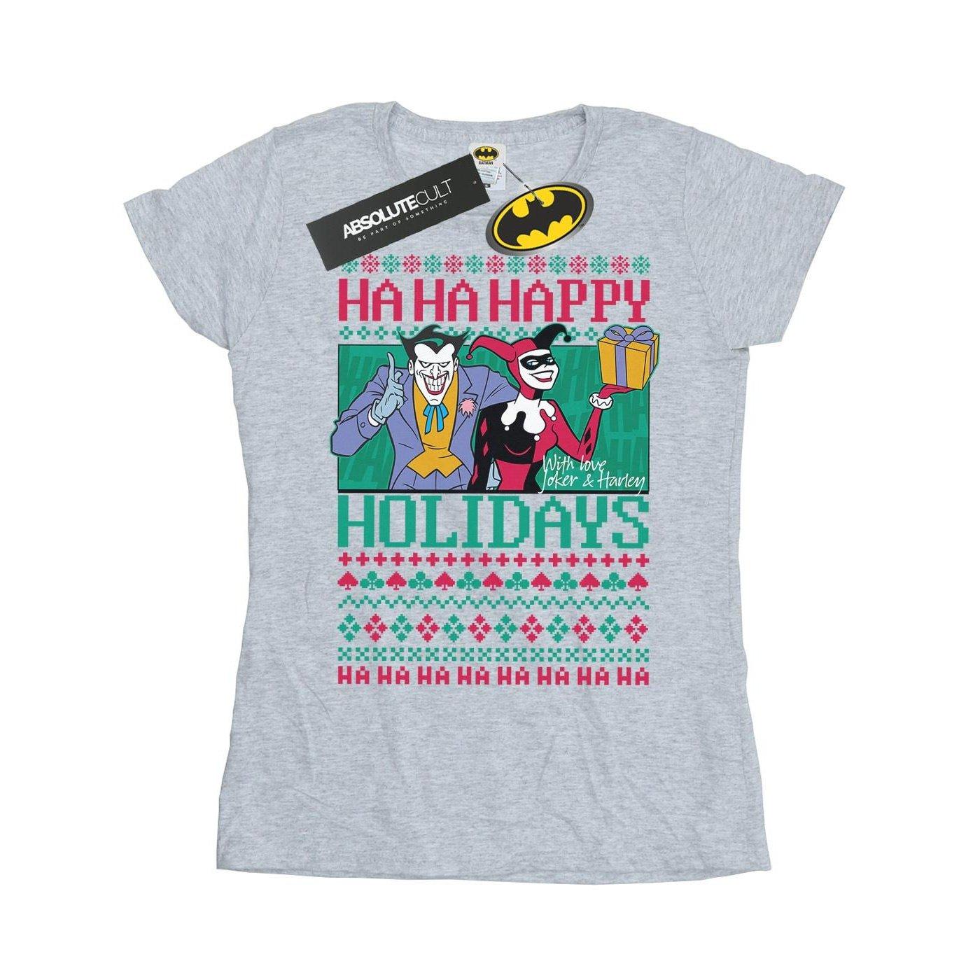 Joker And Harley Quinn Ha Ha Happy Holidays Tshirt Damen Grau S von DC COMICS