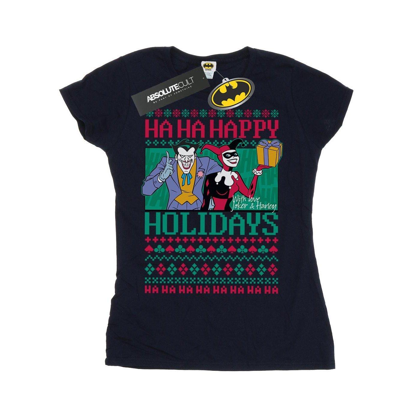 Joker And Harley Quinn Ha Ha Happy Holidays Tshirt Damen Marine XL von DC COMICS