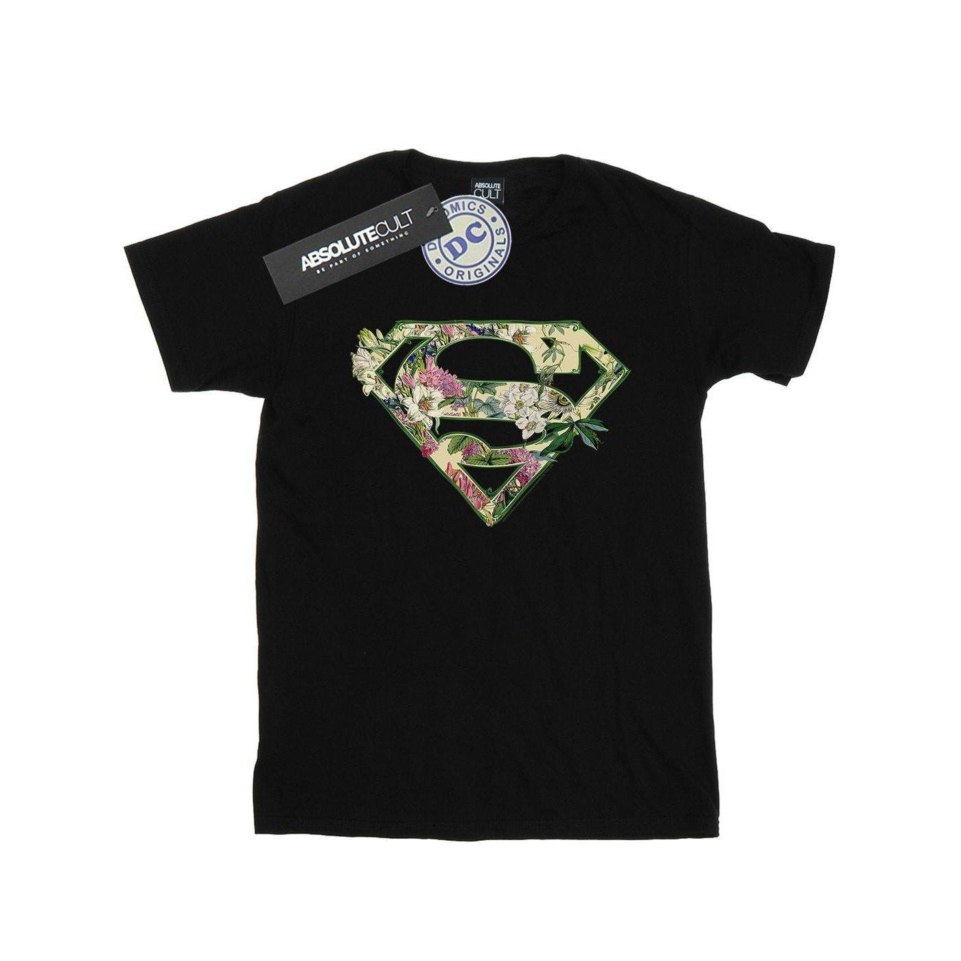 Supergirl Floral Shield Tshirt Mädchen Schwarz 116 von DC COMICS