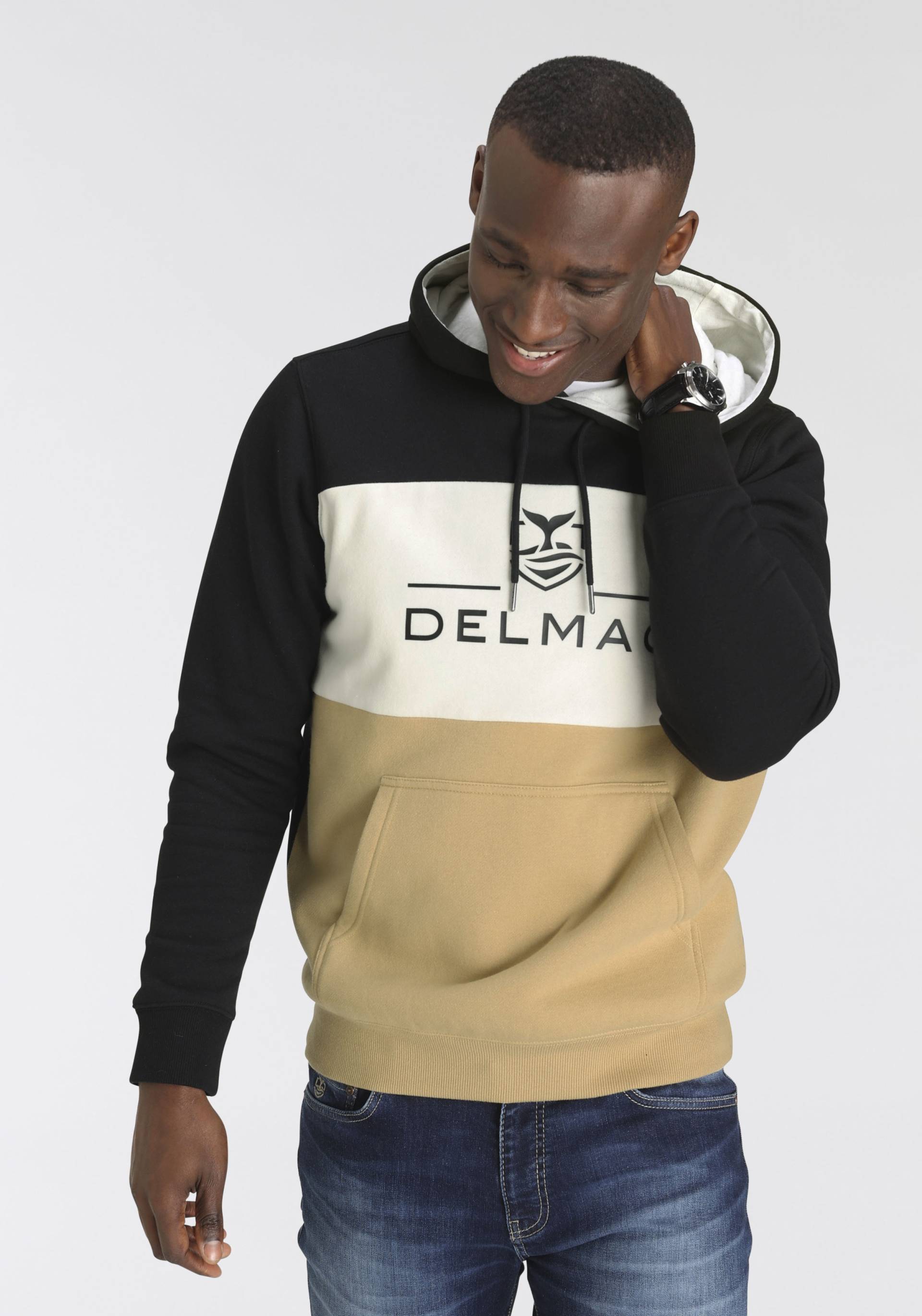 DELMAO Kapuzensweatshirt, mit Blockstreifen und Print-NEUE MARKE! von DELMAO