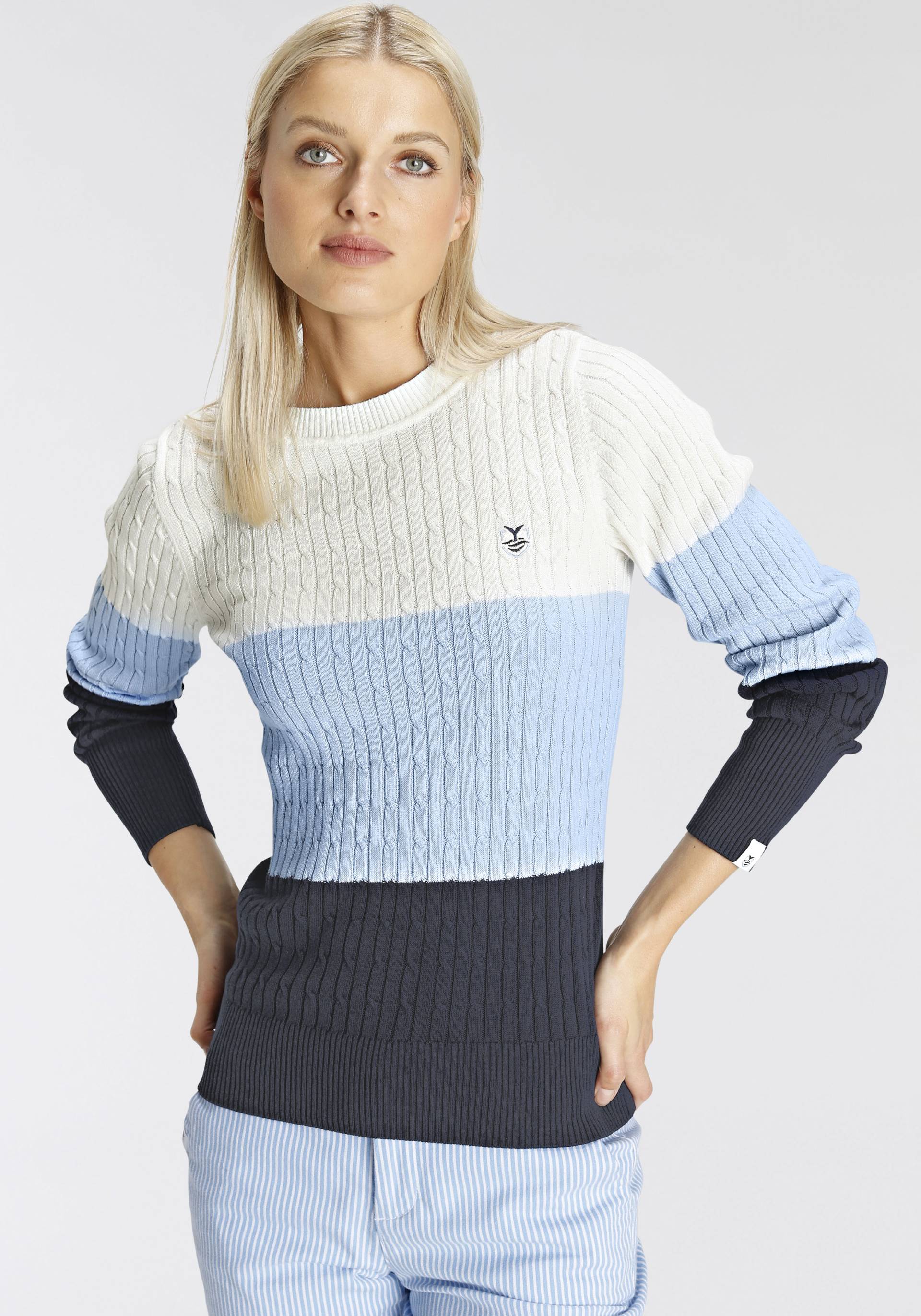 DELMAO Strickpullover, mit durchendem Zopfmuster im trendigen Colourblocking - NEUE MARKE! von DELMAO