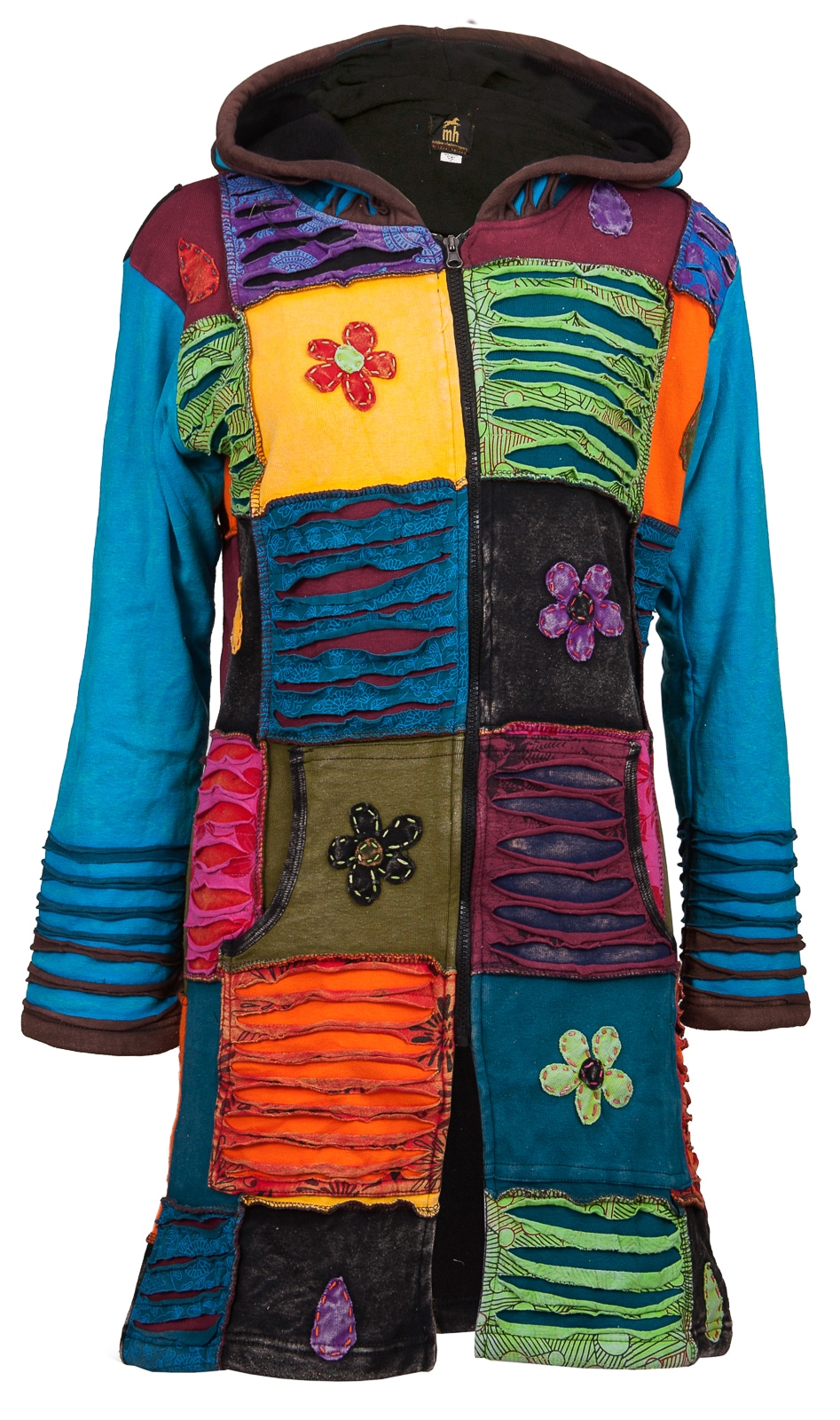DEPROC Active Strickmantel »Patchwork Mantel FLOWER POWER BLACK mit Kapuze« von DEPROC Active