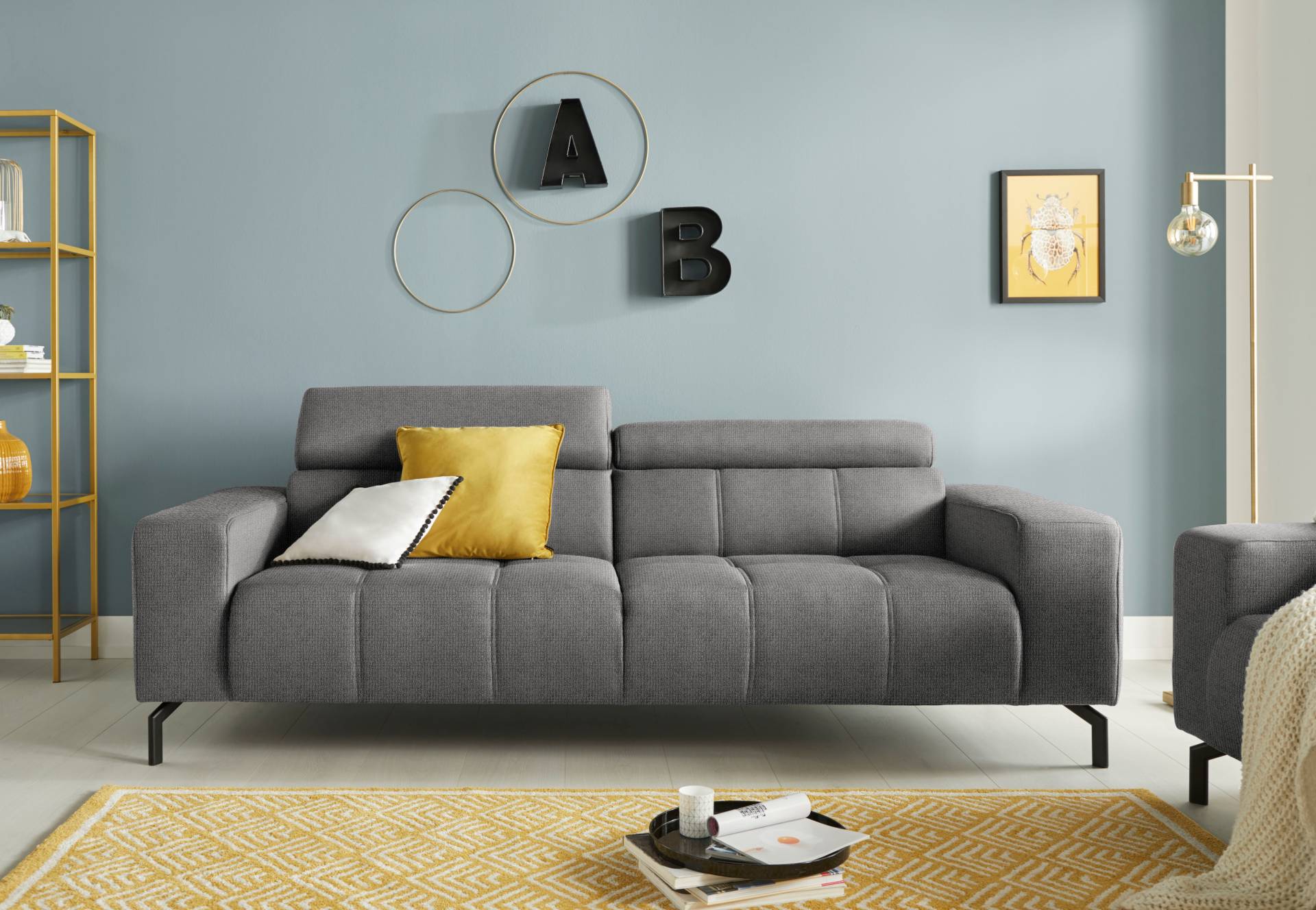 DOMO collection 2,5-Sitzer »Cunelli zeitlos und elegant, moderne Sitznähte als Designelement,«, wahlweise mit 6-fach verstellbaren Kopfteilen, fester Sitzkomfort von DOMO collection