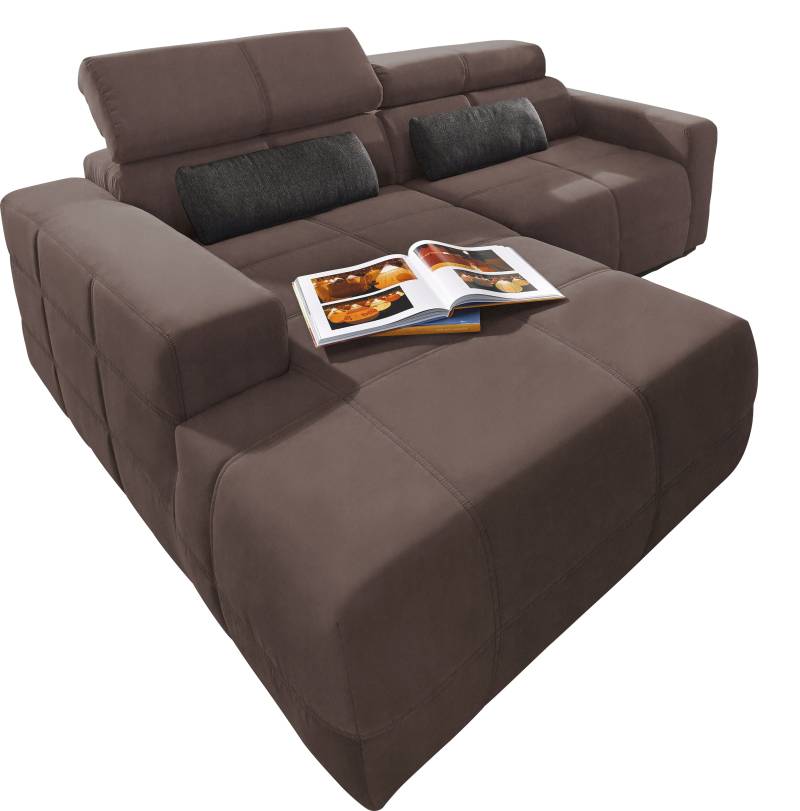 DOMO collection Ecksofa »Brandon Sitzbelastung 140 kg, kleine Ausführung B/T/H: 214/100/80 cm«, Mit Kopfteilverstellung, auch in Leder und Cord, L-Form von DOMO collection