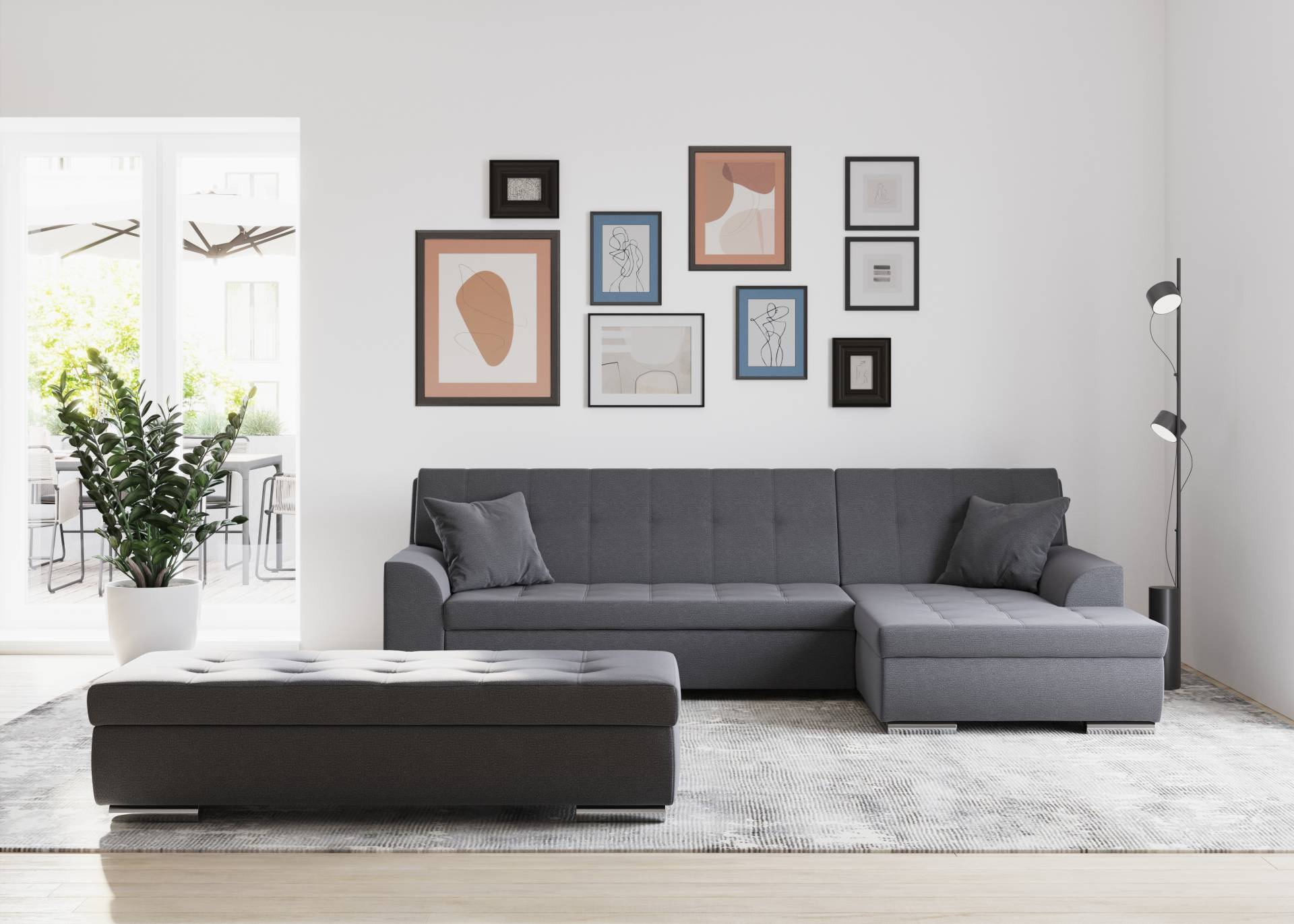 DOMO collection Ecksofa »Treviso viele Bezüge, auch in Cord, Schlafsofa, B/T/H: 267/80/83 cm«, wahlweise mit Bettfunktion, incl. Zierkissen, hochwertige Steppung von DOMO collection