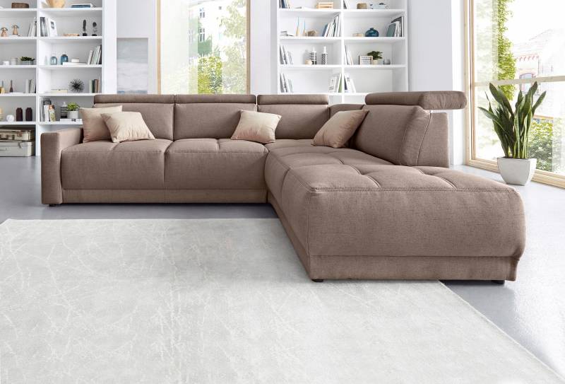 DOMO collection Ecksofa »Ava, moderne Sitzheftung mit toller Doppelnaht, komfortabel, L-Form«, mit Ottomane, inkl. Federkern, wahlweise mit Kopfteilverstellungen von DOMO collection