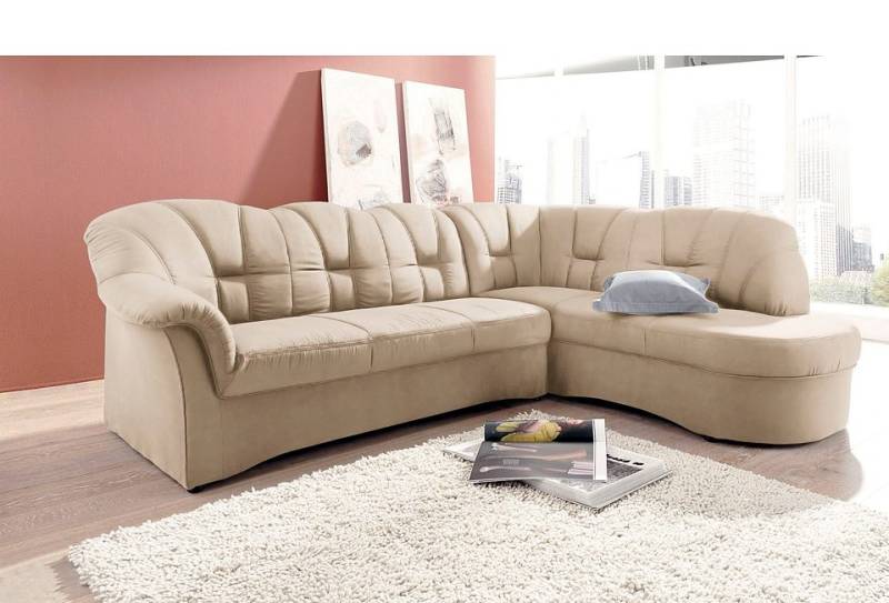 DOMO collection Ecksofa »Papenburg, zeitlose Rückensteppung, elegante Armlehne, L-Form«, mit Ottomane, wahlweise mit Bettfunktion von DOMO collection