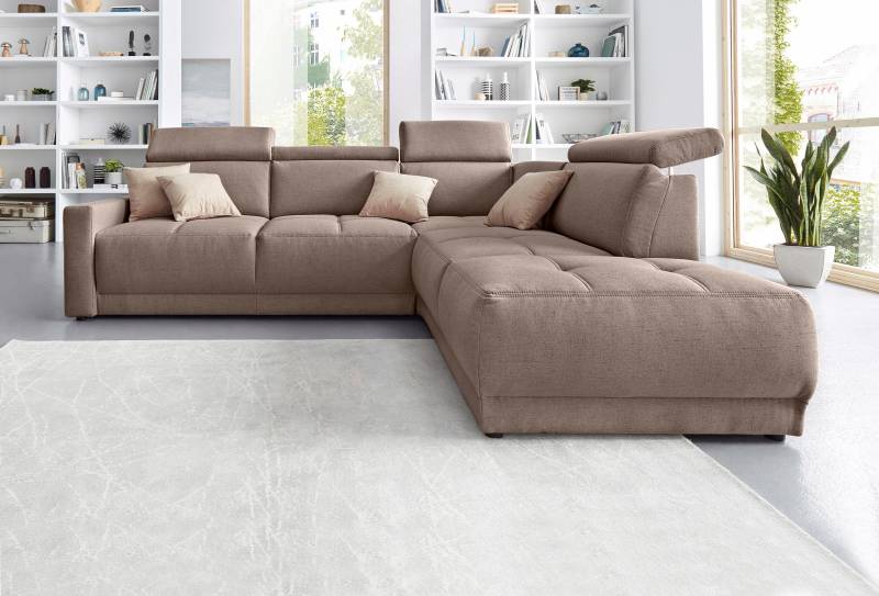DOMO collection Ecksofa »Ava, moderne Sitzheftung mit toller Doppelnaht, komfortabel, L-Form«, mit Ottomane, inkl. Federkern, wahlweise mit Kopfteilverstellungen von DOMO collection