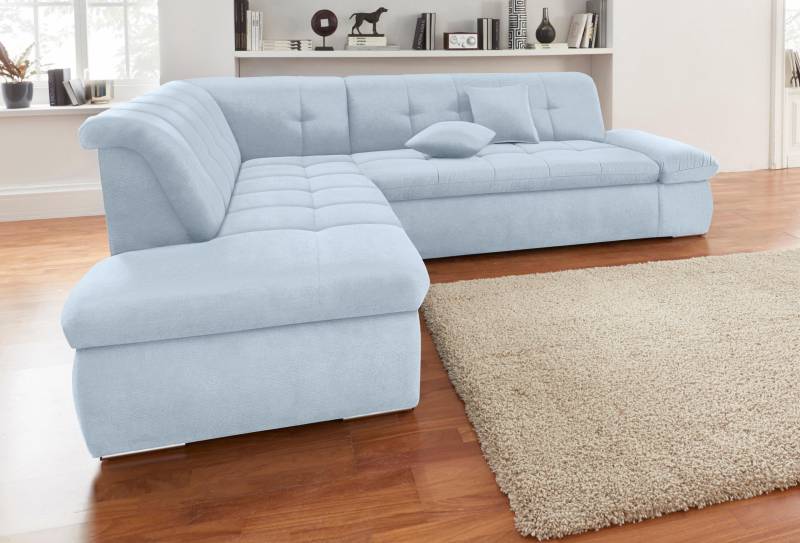 DOMO collection Ecksofa »NMoric incl. Zierkissen B/T/H: 273/216/80 cm L-Form«, Ottomanen-Abschluss, wahlweise mit Bettfunktion und Armlehnverstellung von DOMO collection