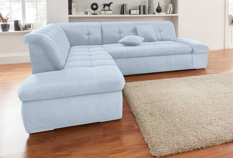 DOMO collection Ecksofa »NMoric incl. Zierkissen B/T/H: 273/216/80 cm L-Form«, Ottomanen-Abschluss, wahlweise mit Bettfunktion und Armlehnverstellung von DOMO collection