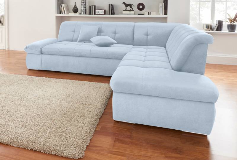 DOMO collection Ecksofa »NMoric incl. Zierkissen B/T/H: 273/216/80 cm L-Form«, Ottomanen-Abschluss, wahlweise mit Bettfunktion und Armlehnverstellung von DOMO collection