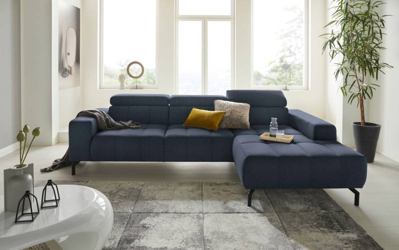 DOMO collection Ecksofa »Cunelli tolle Sitznähte als Designelement, fester Sitzkomfort, L-Form«, wahlweise mit 6-fach verstellbarer Kopfteilverstellung, bodenfrei von DOMO collection