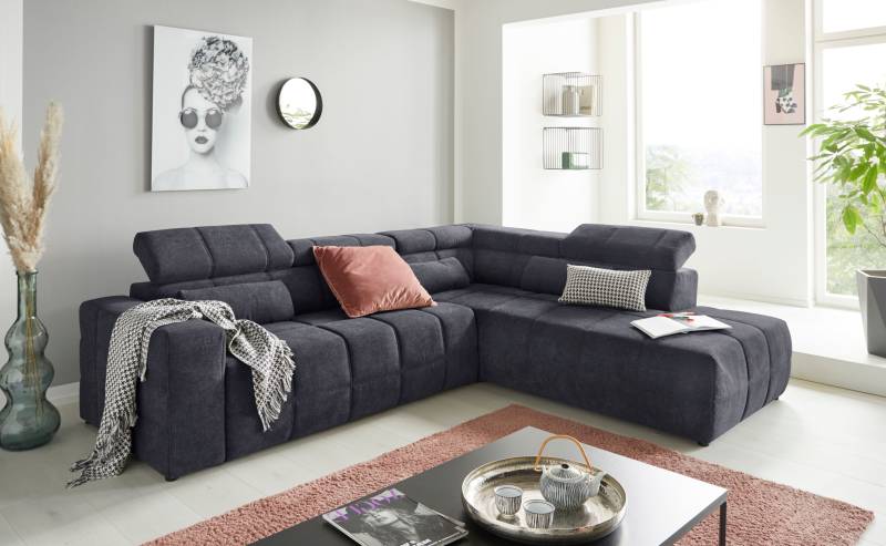 DOMO collection Ecksofa »Brandon L-Form, auch in Leder«, inklusive Kopfteilverstellung, wahlweise mit Sitztiefenverstellung von DOMO collection