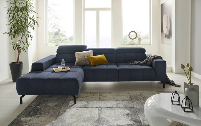 DOMO collection Ecksofa »Cunelli tolle Sitznähte als Designelement, fester Sitzkomfort, L-Form«, wahlweise mit 6-fach verstellbarer Kopfteilverstellung, bodenfrei von DOMO collection