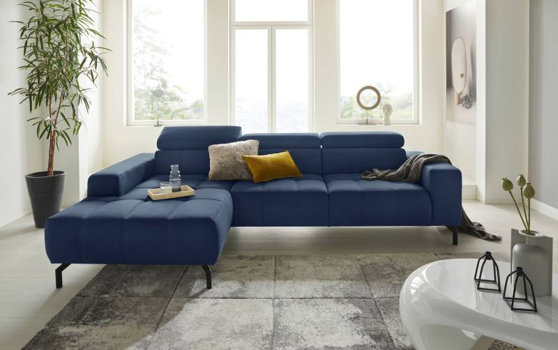 DOMO collection Ecksofa »Cunelli tolle Sitznähte als Designelement, fester Sitzkomfort, L-Form«, wahlweise mit 6-fach verstellbarer Kopfteilverstellung, bodenfrei von DOMO collection