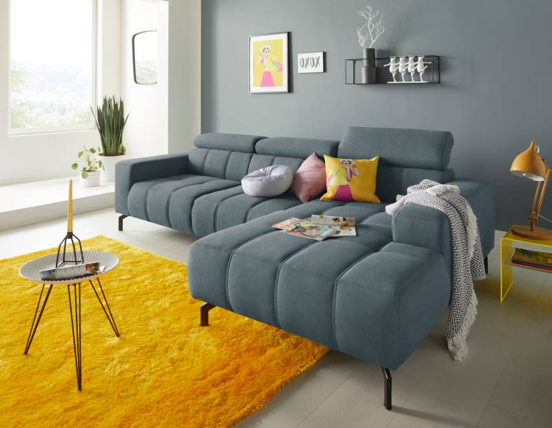 DOMO collection Ecksofa »Cunelli tolle Sitznähte als Designelement, fester Sitzkomfort, L-Form«, wahlweise mit 6-fach verstellbarer Kopfteilverstellung, bodenfrei von DOMO collection