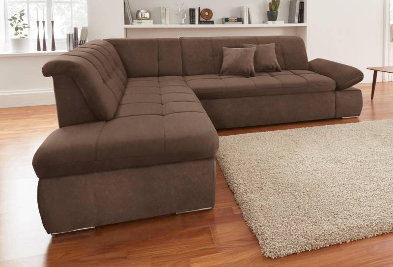DOMO collection Ecksofa »NMoric incl. Zierkissen B/T/H: 273/216/80 cm L-Form«, Ottomanen-Abschluss, wahlweise mit Bettfunktion und Armlehnverstellung von DOMO collection