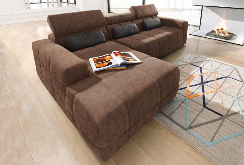 DOMO collection Ecksofa »Brandon Sitzbelastung 140 kg, grosse Ausführung, B/T/H: 289/177/80 cm«, mit Kopfteilverstellung, wahlweise Sitztiefenverstellung, L-Form von DOMO collection
