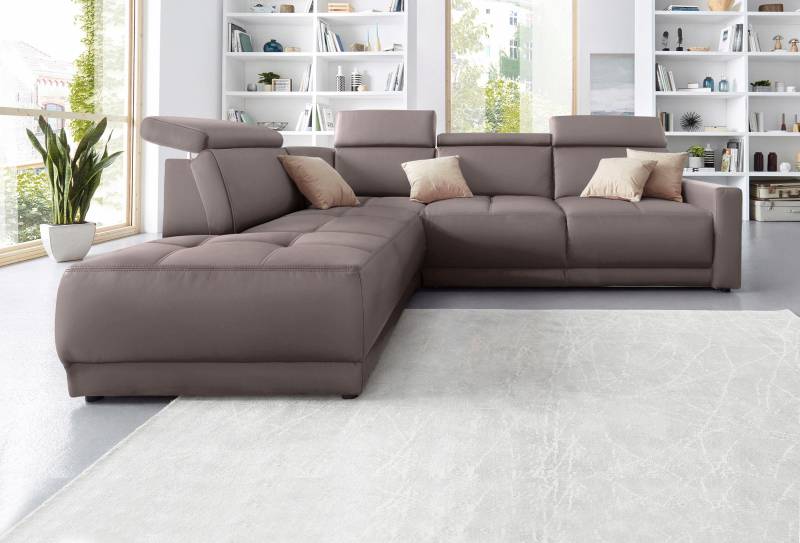 DOMO collection Ecksofa »Ava, moderne Sitzheftung mit toller Doppelnaht, komfortabel, L-Form«, mit Ottomane, inkl. Federkern, wahlweise mit Kopfteilverstellungen von DOMO collection
