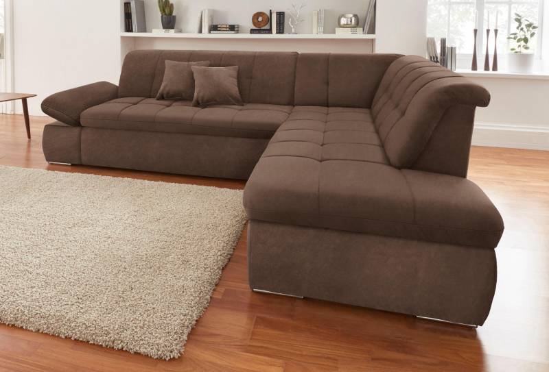 DOMO collection Ecksofa »NMoric incl. Zierkissen B/T/H: 273/216/80 cm L-Form«, Ottomanen-Abschluss, wahlweise mit Bettfunktion und Armlehnverstellung von DOMO collection