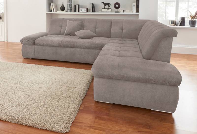 DOMO collection Ecksofa »NMoric incl. Zierkissen B/T/H: 273/216/80 cm L-Form«, Ottomanen-Abschluss, wahlweise mit Bettfunktion und Armlehnverstellung von DOMO collection