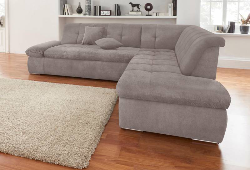DOMO collection Ecksofa »NMoric incl. Zierkissen B/T/H: 273/216/80 cm L-Form«, Ottomanen-Abschluss, wahlweise mit Bettfunktion und Armlehnverstellung von DOMO collection