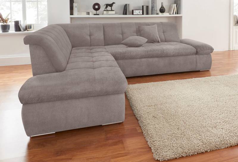 DOMO collection Ecksofa »NMoric incl. Zierkissen B/T/H: 273/216/80 cm L-Form«, Ottomanen-Abschluss, wahlweise mit Bettfunktion und Armlehnverstellung von DOMO collection