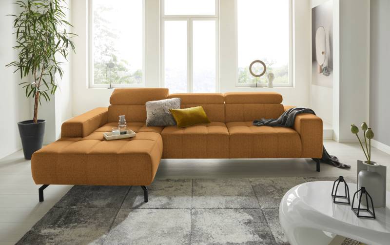 DOMO collection Ecksofa »Cunelli tolle Sitznähte als Designelement, fester Sitzkomfort, L-Form«, wahlweise mit 6-fach verstellbarer Kopfteilverstellung, bodenfrei von DOMO collection