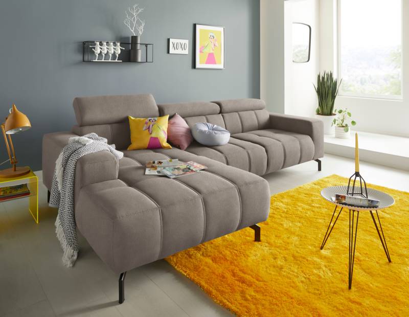 DOMO collection Ecksofa »Cunelli tolle Sitznähte als Designelement, fester Sitzkomfort, L-Form«, wahlweise mit 6-fach verstellbarer Kopfteilverstellung, bodenfrei von DOMO collection