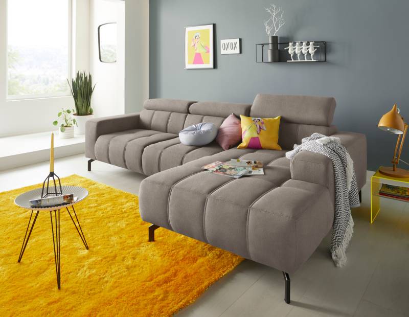 DOMO collection Ecksofa »Cunelli tolle Sitznähte als Designelement, fester Sitzkomfort, L-Form«, wahlweise mit 6-fach verstellbarer Kopfteilverstellung, bodenfrei von DOMO collection