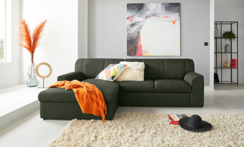 DOMO collection Ecksofa »Topper, elegant und zeitlos, kompaktes Stellmass 245/155cm, L-Form«, mit Recamiere, wahlweise mit Schlaffunktion von DOMO collection