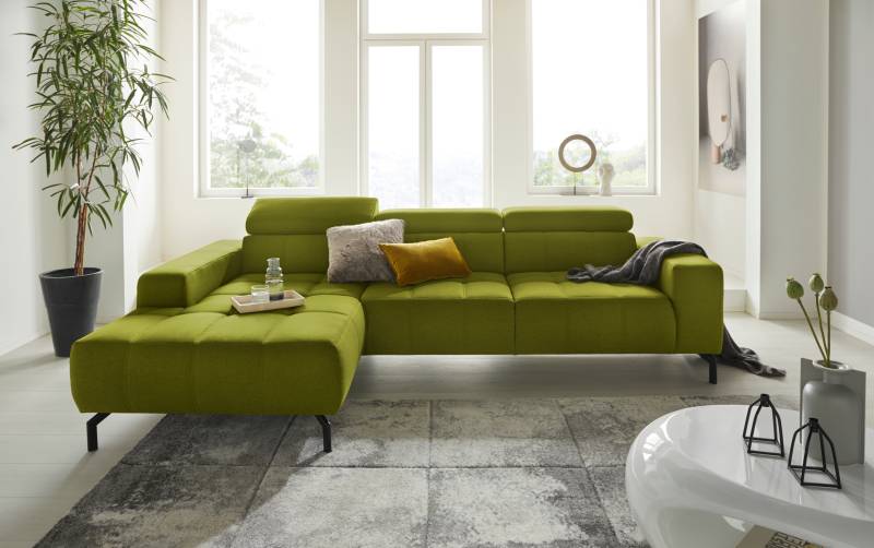 DOMO collection Ecksofa »Cunelli tolle Sitznähte als Designelement, fester Sitzkomfort, L-Form«, wahlweise mit 6-fach verstellbarer Kopfteilverstellung, bodenfrei von DOMO collection