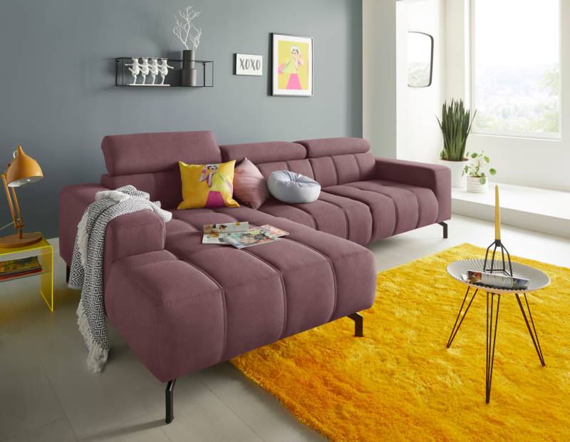 DOMO collection Ecksofa »Cunelli tolle Sitznähte als Designelement, fester Sitzkomfort, L-Form«, wahlweise mit 6-fach verstellbarer Kopfteilverstellung, bodenfrei von DOMO collection
