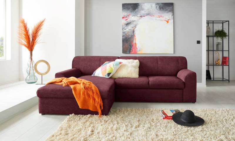 DOMO collection Ecksofa »Topper, elegant und zeitlos, kompaktes Stellmass 245/155cm, L-Form«, mit Recamiere, wahlweise mit Schlaffunktion von DOMO collection
