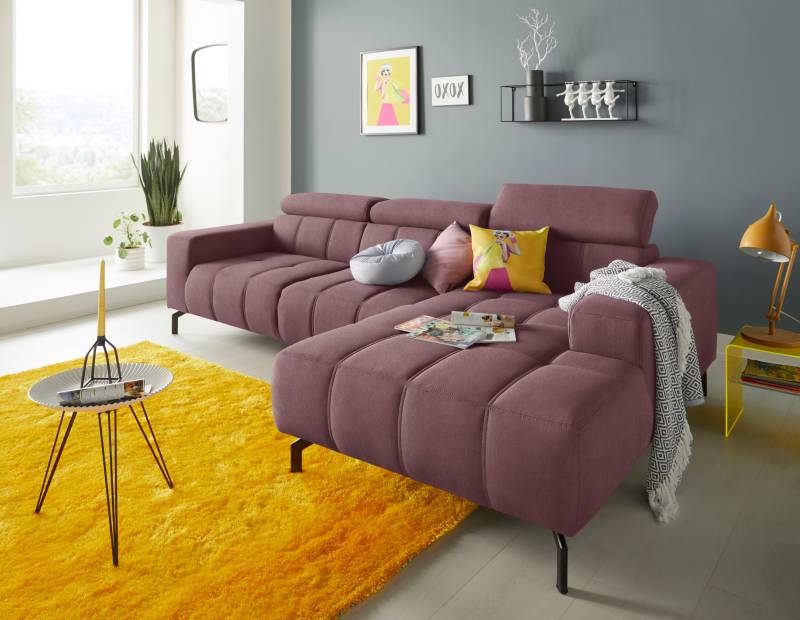 DOMO collection Ecksofa »Cunelli tolle Sitznähte als Designelement, fester Sitzkomfort, L-Form«, wahlweise mit 6-fach verstellbarer Kopfteilverstellung, bodenfrei von DOMO collection