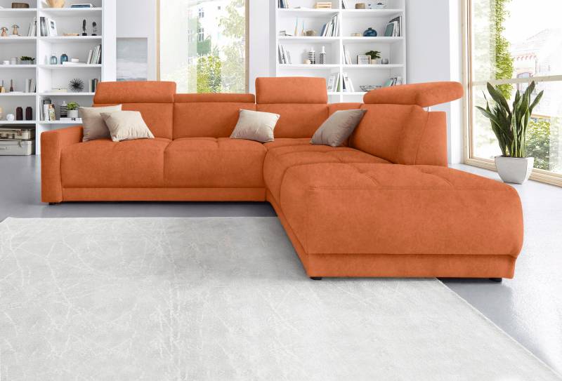 DOMO collection Ecksofa »Ava, moderne Sitzheftung mit toller Doppelnaht, komfortabel, L-Form«, mit Ottomane, inkl. Federkern, wahlweise mit Kopfteilverstellungen von DOMO collection