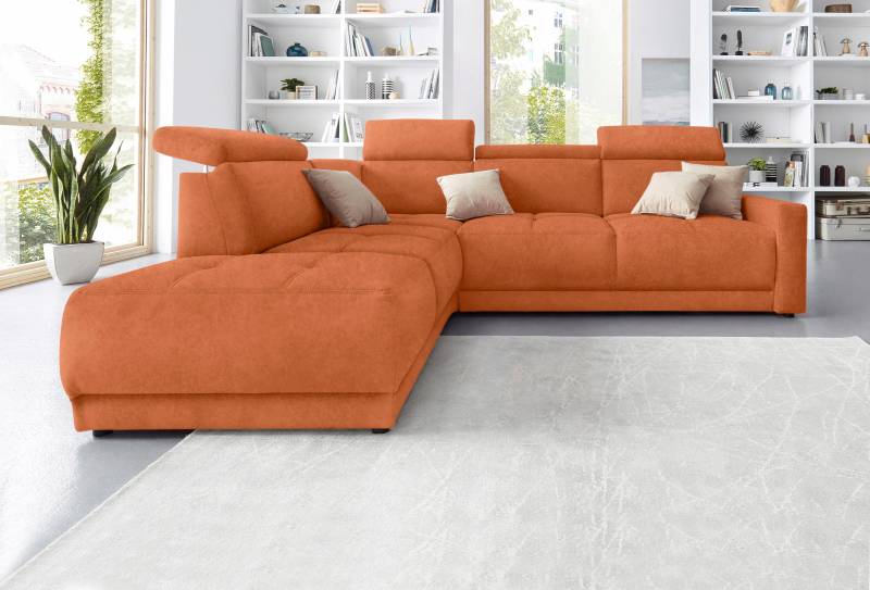 DOMO collection Ecksofa »Ava, moderne Sitzheftung mit toller Doppelnaht, komfortabel, L-Form«, mit Ottomane, inkl. Federkern, wahlweise mit Kopfteilverstellungen von DOMO collection