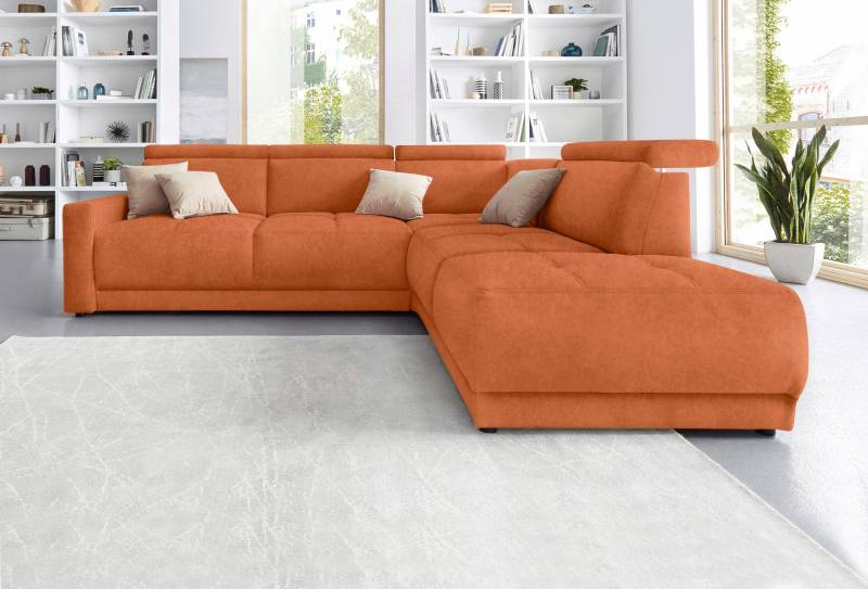 DOMO collection Ecksofa »Ava, moderne Sitzheftung mit toller Doppelnaht, komfortabel, L-Form«, mit Ottomane, inkl. Federkern, wahlweise mit Kopfteilverstellungen von DOMO collection