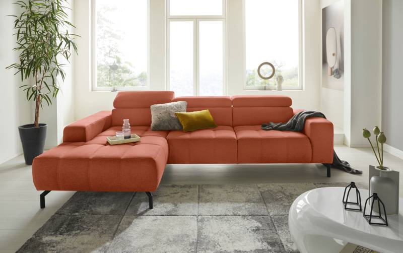 DOMO collection Ecksofa »Cunelli tolle Sitznähte als Designelement, fester Sitzkomfort, L-Form«, wahlweise mit 6-fach verstellbarer Kopfteilverstellung, bodenfrei von DOMO collection