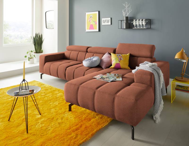 DOMO collection Ecksofa »Cunelli tolle Sitznähte als Designelement, fester Sitzkomfort, L-Form«, wahlweise mit 6-fach verstellbarer Kopfteilverstellung, bodenfrei von DOMO collection