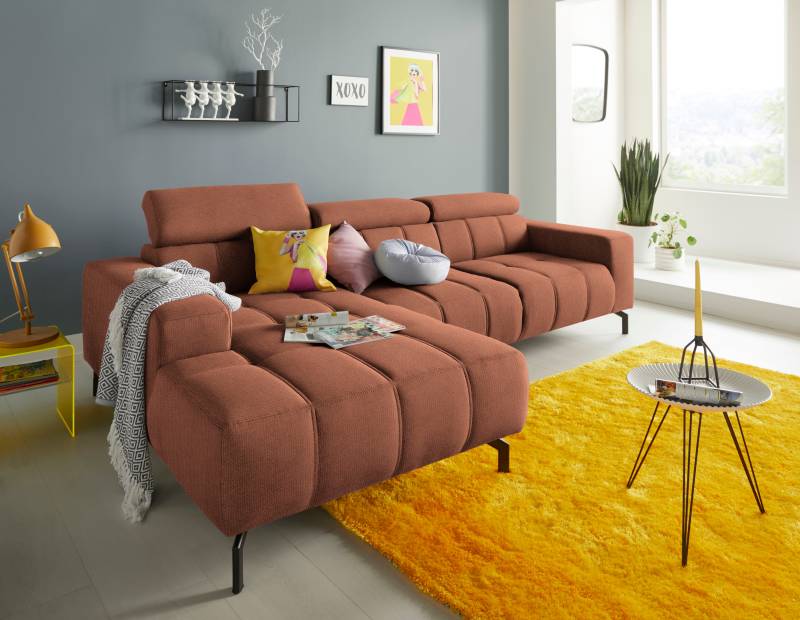DOMO collection Ecksofa »Cunelli tolle Sitznähte als Designelement, fester Sitzkomfort, L-Form«, wahlweise mit 6-fach verstellbarer Kopfteilverstellung, bodenfrei von DOMO collection