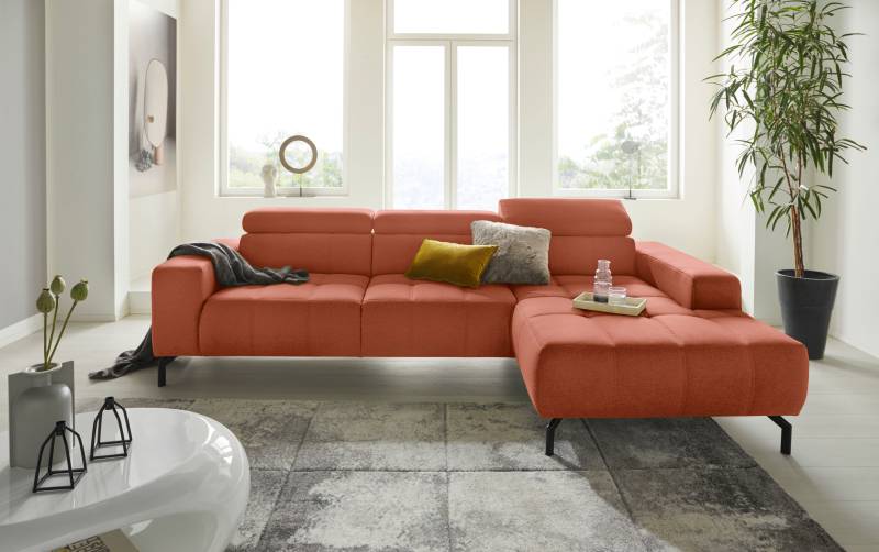 DOMO collection Ecksofa »Cunelli tolle Sitznähte als Designelement, fester Sitzkomfort, L-Form«, wahlweise mit 6-fach verstellbarer Kopfteilverstellung, bodenfrei von DOMO collection