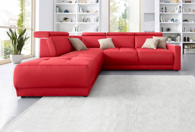 DOMO collection Ecksofa »Ava, moderne Sitzheftung mit toller Doppelnaht, komfortabel, L-Form«, mit Ottomane, inkl. Federkern, wahlweise mit Kopfteilverstellungen von DOMO collection