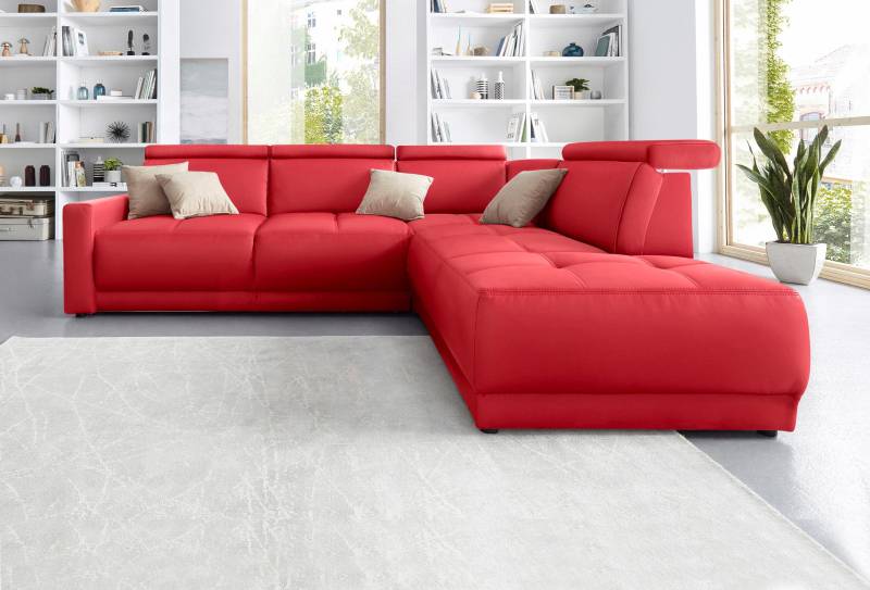 DOMO collection Ecksofa »Ava, moderne Sitzheftung mit toller Doppelnaht, komfortabel, L-Form«, mit Ottomane, inkl. Federkern, wahlweise mit Kopfteilverstellungen von DOMO collection