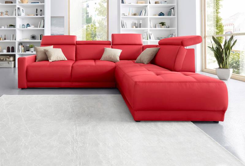 DOMO collection Ecksofa »Ava, moderne Sitzheftung mit toller Doppelnaht, komfortabel, L-Form«, mit Ottomane, inkl. Federkern, wahlweise mit Kopfteilverstellungen von DOMO collection