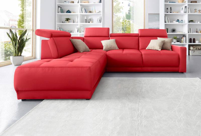 DOMO collection Ecksofa »Ava, moderne Sitzheftung mit toller Doppelnaht, komfortabel, L-Form«, mit Ottomane, inkl. Federkern, wahlweise mit Kopfteilverstellungen von DOMO collection