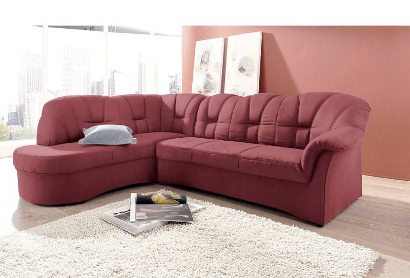 DOMO collection Ecksofa »Papenburg, zeitlose Rückensteppung, elegante Armlehne, L-Form«, mit Ottomane, wahlweise mit Bettfunktion, OTTOs Choice von DOMO collection