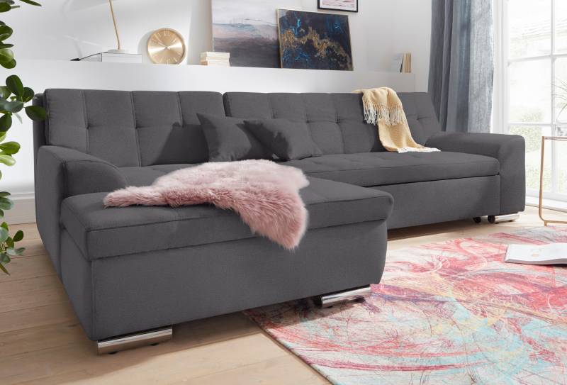 DOMO collection Ecksofa »Aversa, moderne Steppung im Sitz und Rücken, geschwungene Armlehnen,«, L-Form, wahlweise mit Bettfunktion von DOMO collection