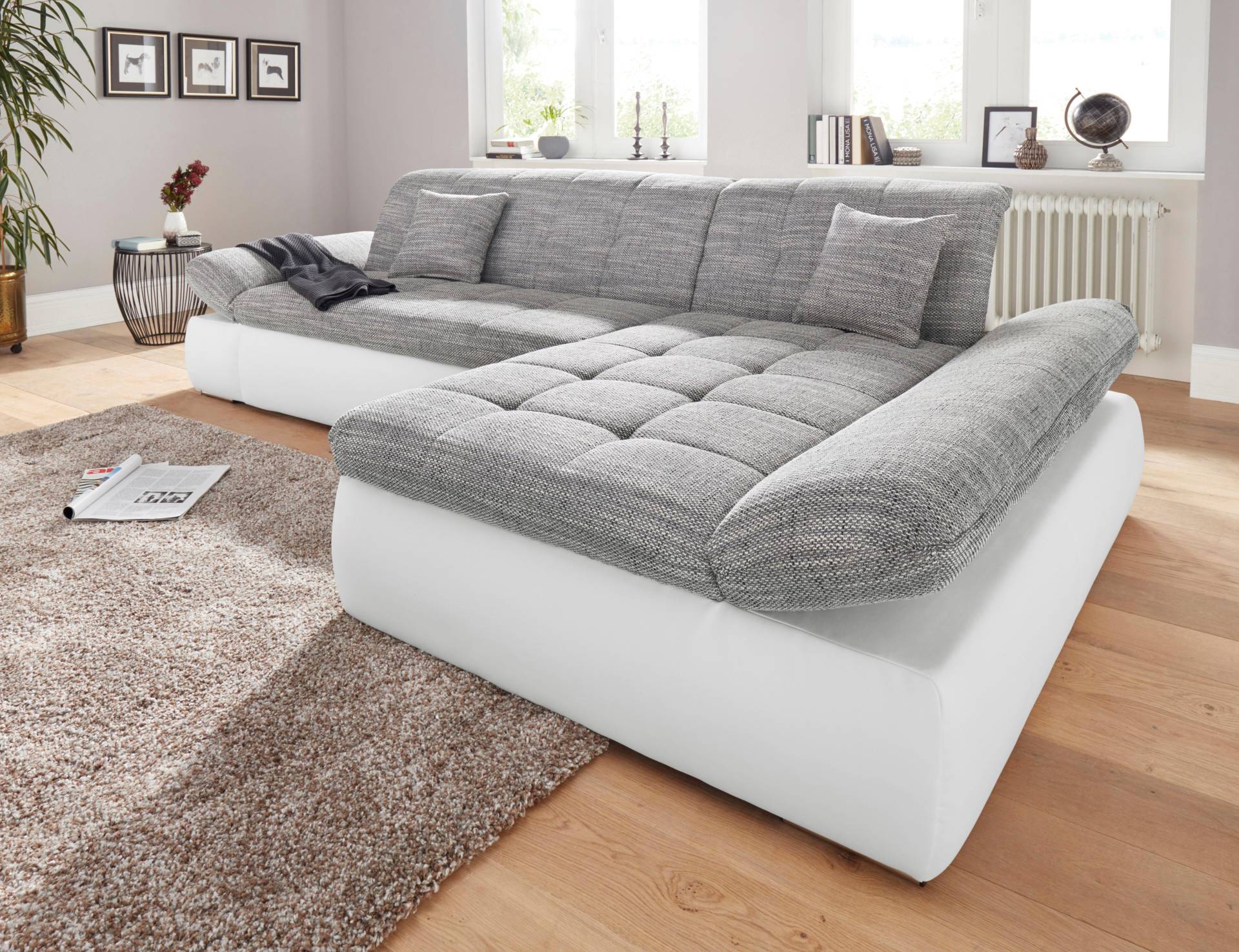 DOMO collection Ecksofa »PB Moric wahlweise mit Bettfunktion + Armteilverstellung, L-Form«, im XXL-Format, B/T/H:300/172/80 cm, feine Steppung von DOMO collection