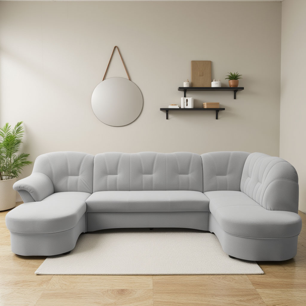 DOMO collection Wohnlandschaft »Flores auch in Leder-Bezug, B/T/H: 293/180/86 cm, U-Form«, (3 St.), wahlweise mit Bettfunktion, wahlweise mit Federkern von DOMO collection